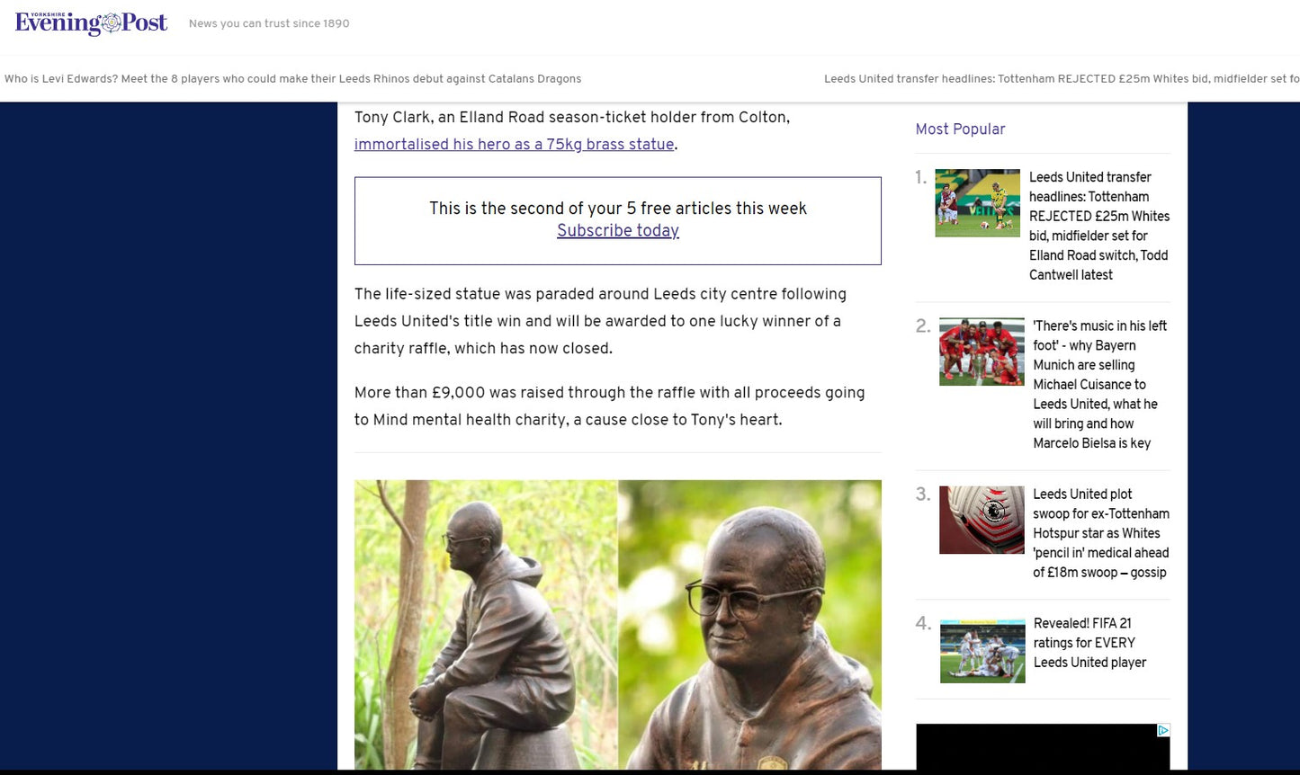 MARCELO BIELSA ARTIST PROOF ORIGINAL KING OF THE NORTH LUFC SCULPTURE STATUE SIGNED SAMPLE